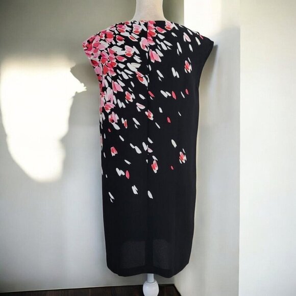 Ann Taylor Loft Womens Black Pink Floral Cap Sleeve Knee Length Dress Size Small - Picture 9 of 10